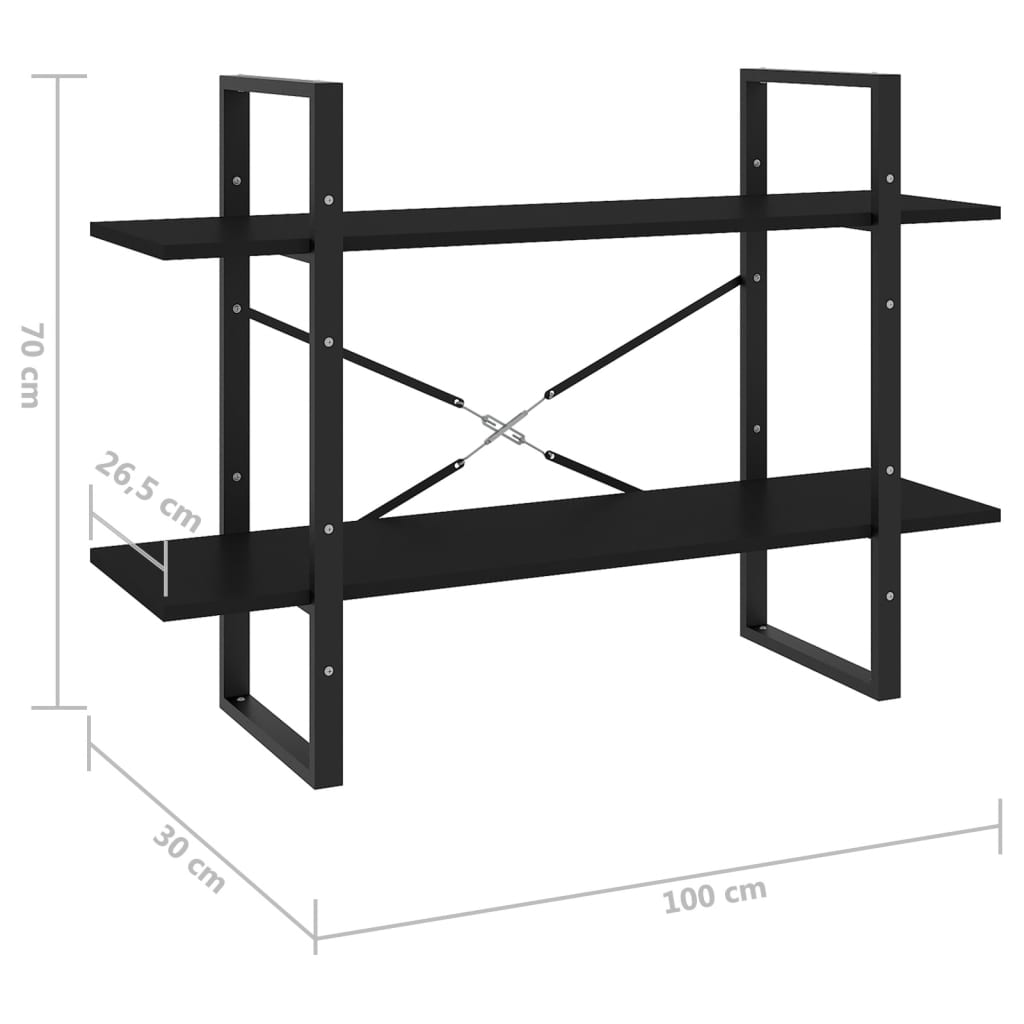 2-tasoinen kirjahylly musta 100x30x70 cm lastulevy - Sisustajankoti.fi