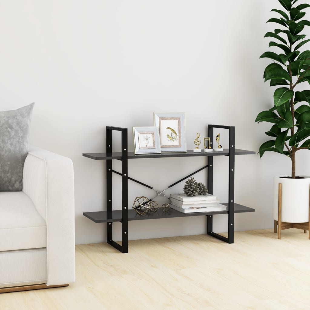 2-tasoinen kirjahylly harmaa 100x30x70 cm lastulevy - Sisustajankoti.fi