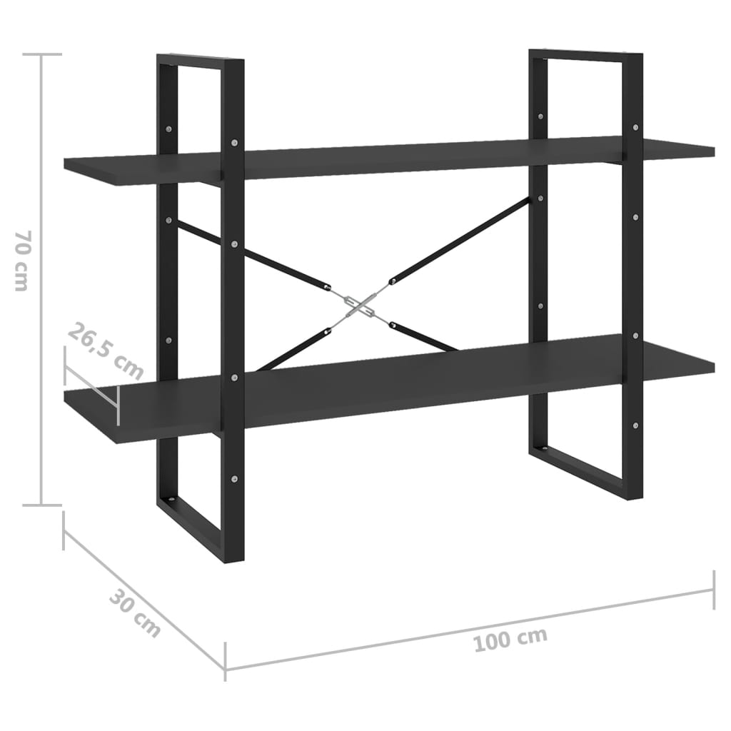2-tasoinen kirjahylly harmaa 100x30x70 cm lastulevy - Sisustajankoti.fi