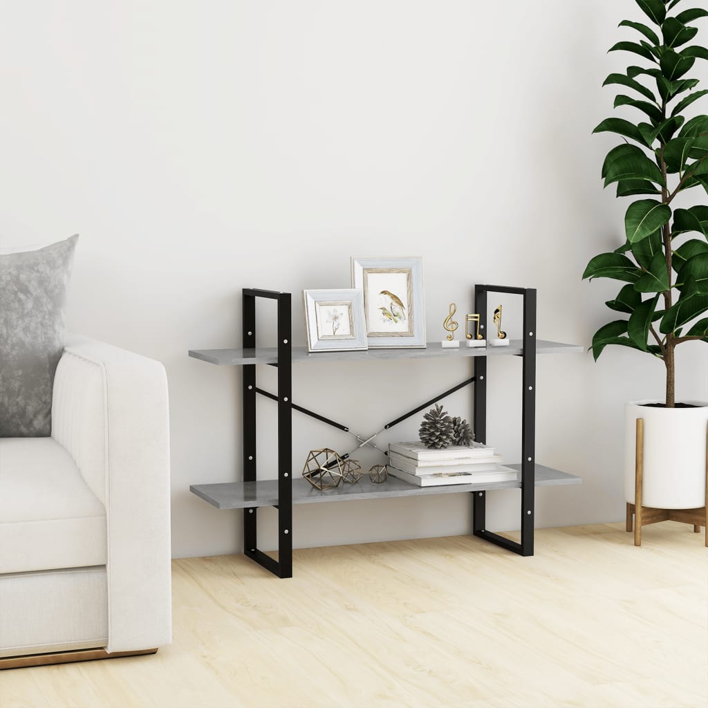 2-tasoinen kirjahylly betoninharmaa 100x30x70 cm lastulevy - Sisustajankoti.fi