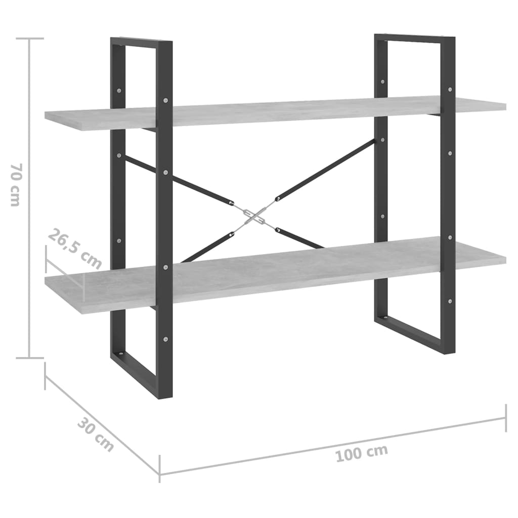 2-tasoinen kirjahylly betoninharmaa 100x30x70 cm lastulevy - Sisustajankoti.fi