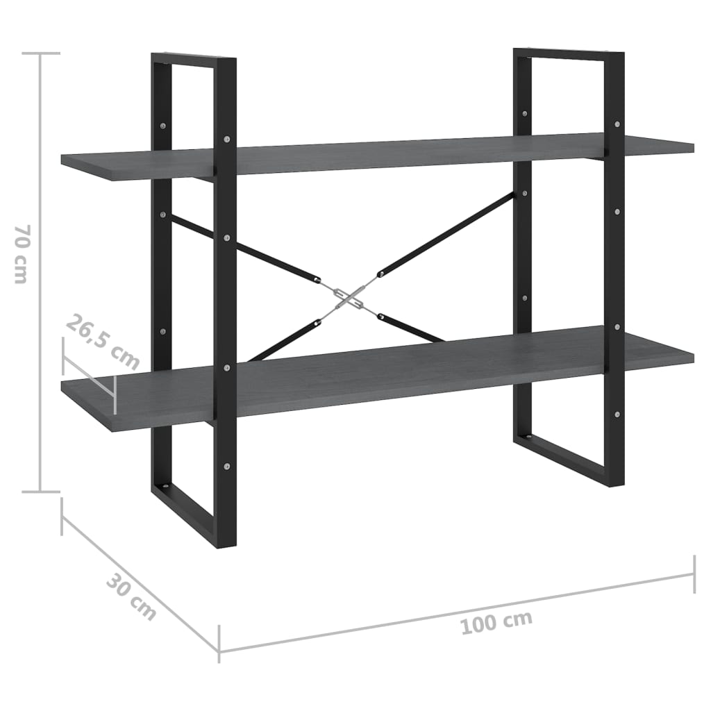 2-tasoinen kirjahylly harmaa 100x30x70 cm täysi mänty - Sisustajankoti.fi