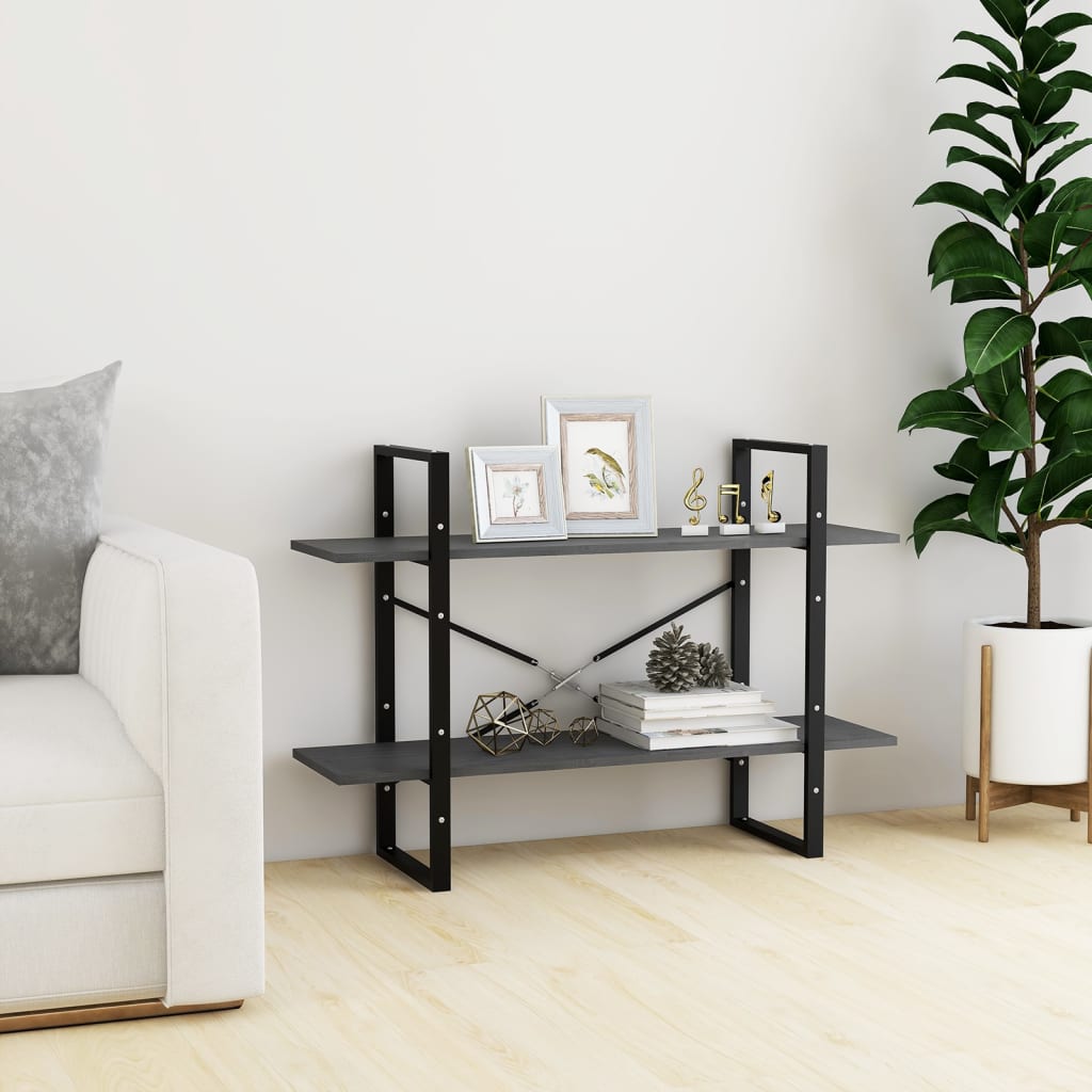 2-tasoinen kirjahylly harmaa 100x30x70 cm täysi mänty - Sisustajankoti.fi