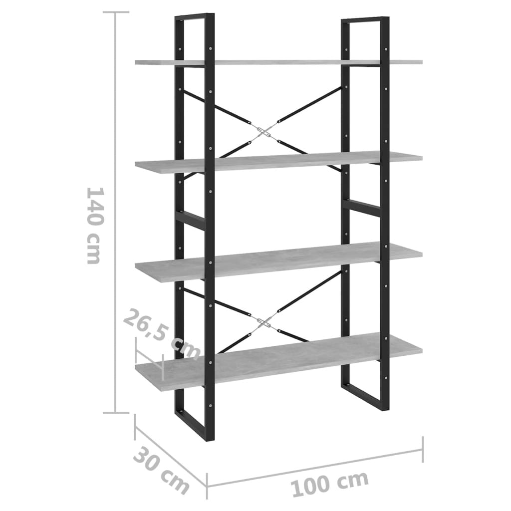 4-tasoinen kirjahylly betoninharmaa 100x30x140 cm lastulevy - Sisustajankoti.fi