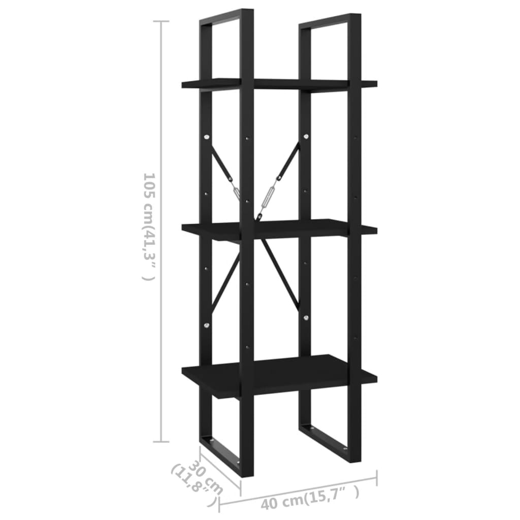3-tasoinen kirjahylly musta 40x30x105 cm lastulevy - Sisustajankoti.fi