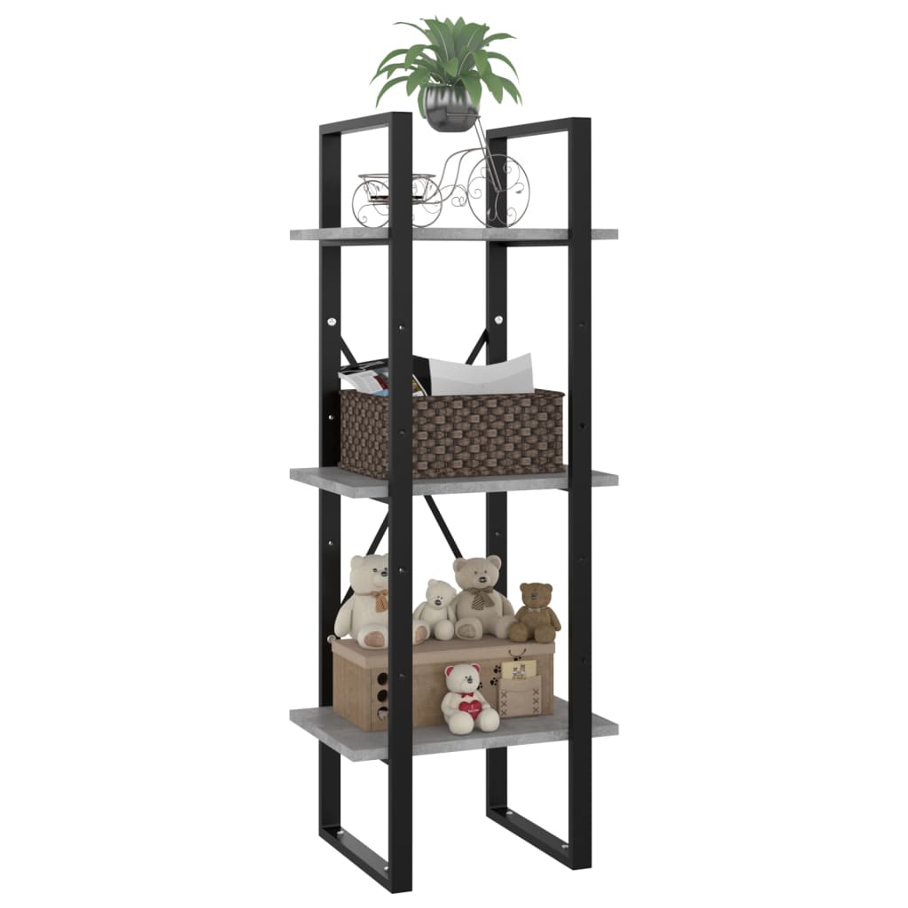 3-tasoinen kirjahylly betoninharmaa 40x30x105 cm lastulevy - Sisustajankoti.fi