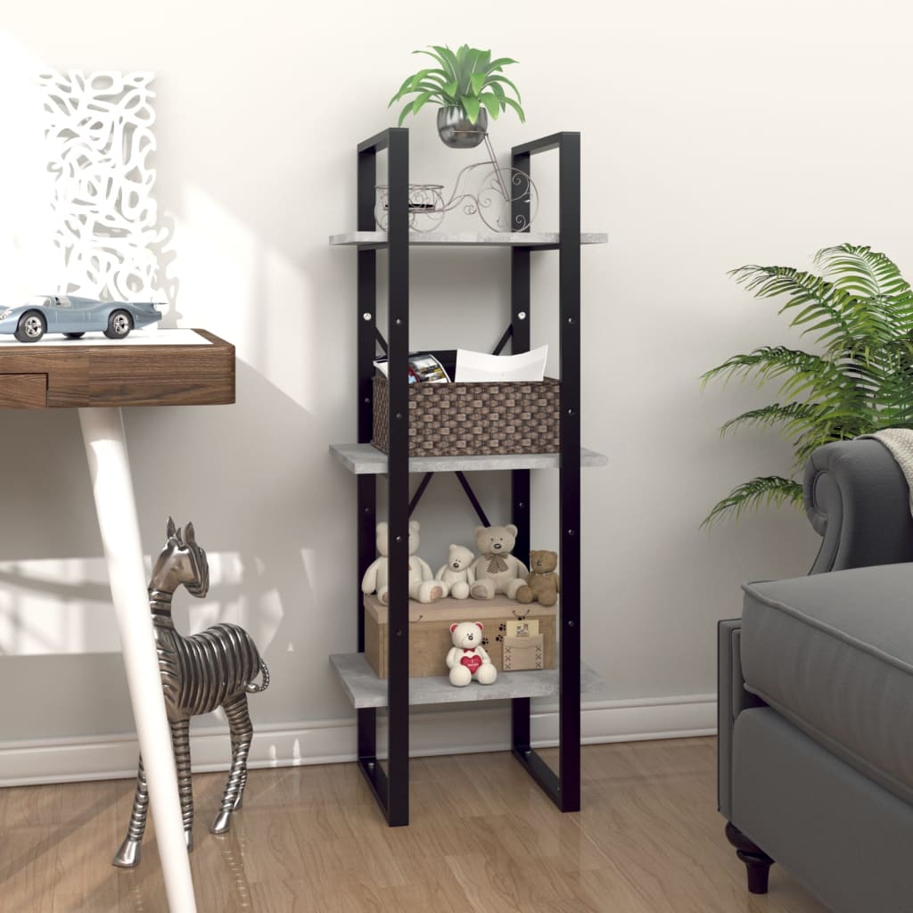 3-tasoinen kirjahylly betoninharmaa 40x30x105 cm lastulevy - Sisustajankoti.fi