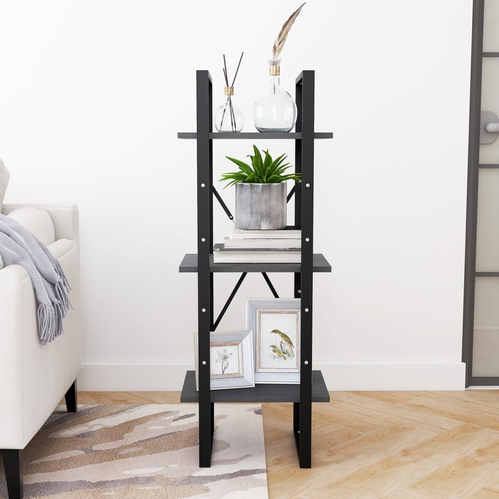 3-tasoinen kirjahylly harmaa 40x30x105 cm täysi mänty - Sisustajankoti.fi