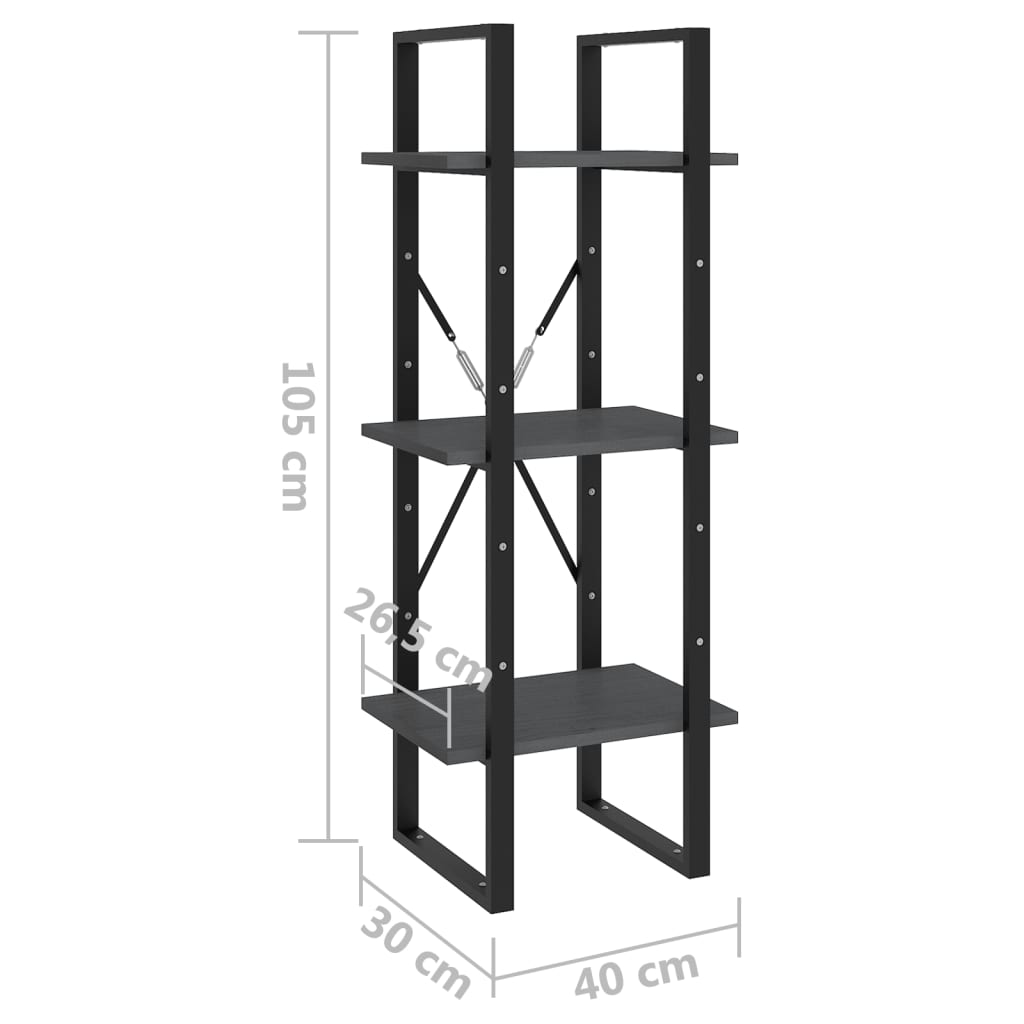 3-tasoinen kirjahylly harmaa 40x30x105 cm täysi mänty - Sisustajankoti.fi