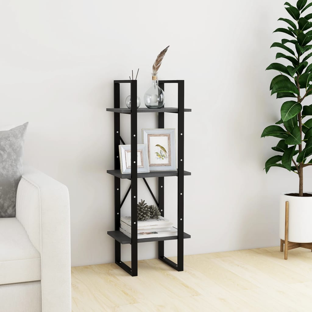 3-tasoinen kirjahylly harmaa 40x30x105 cm täysi mänty - Sisustajankoti.fi