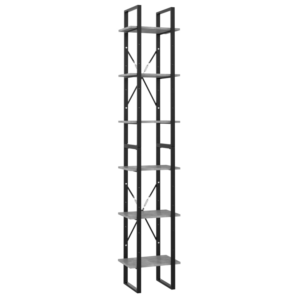 6-tasoinen kirjahylly betoninharmaa 40x30x210 cm lastulevy - Sisustajankoti.fi