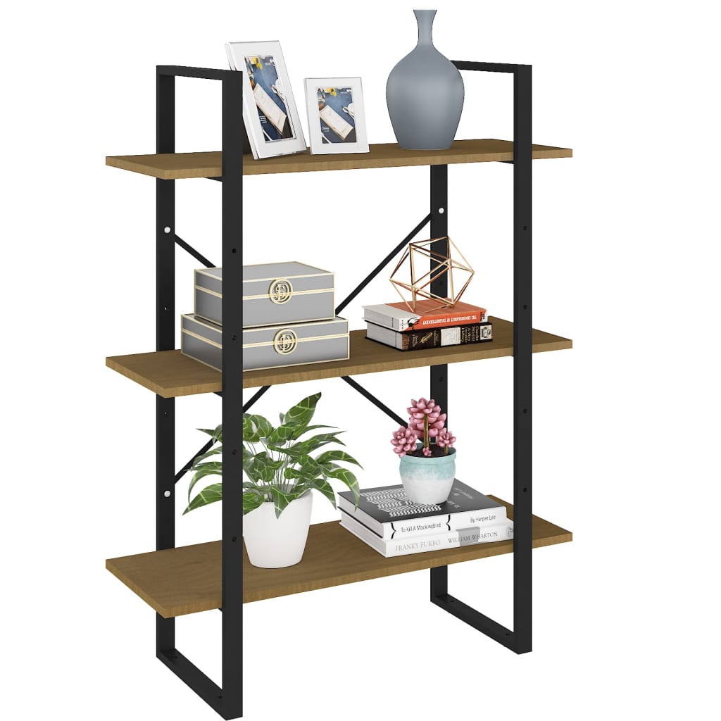 3-tasoinen kirjahylly ruskea 80x30x105 cm täysi mänty - Sisustajankoti.fi