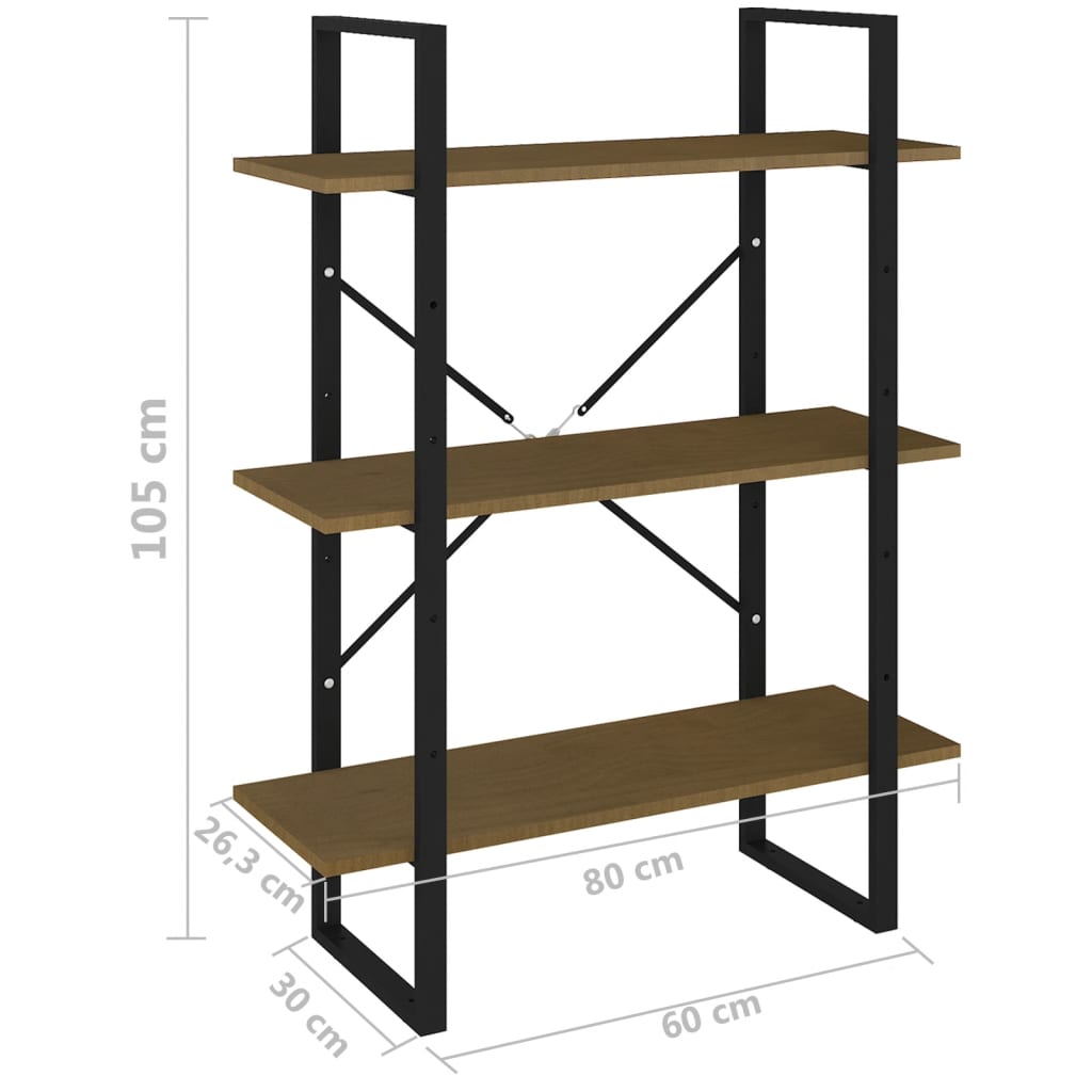 3-tasoinen kirjahylly ruskea 80x30x105 cm täysi mänty - Sisustajankoti.fi