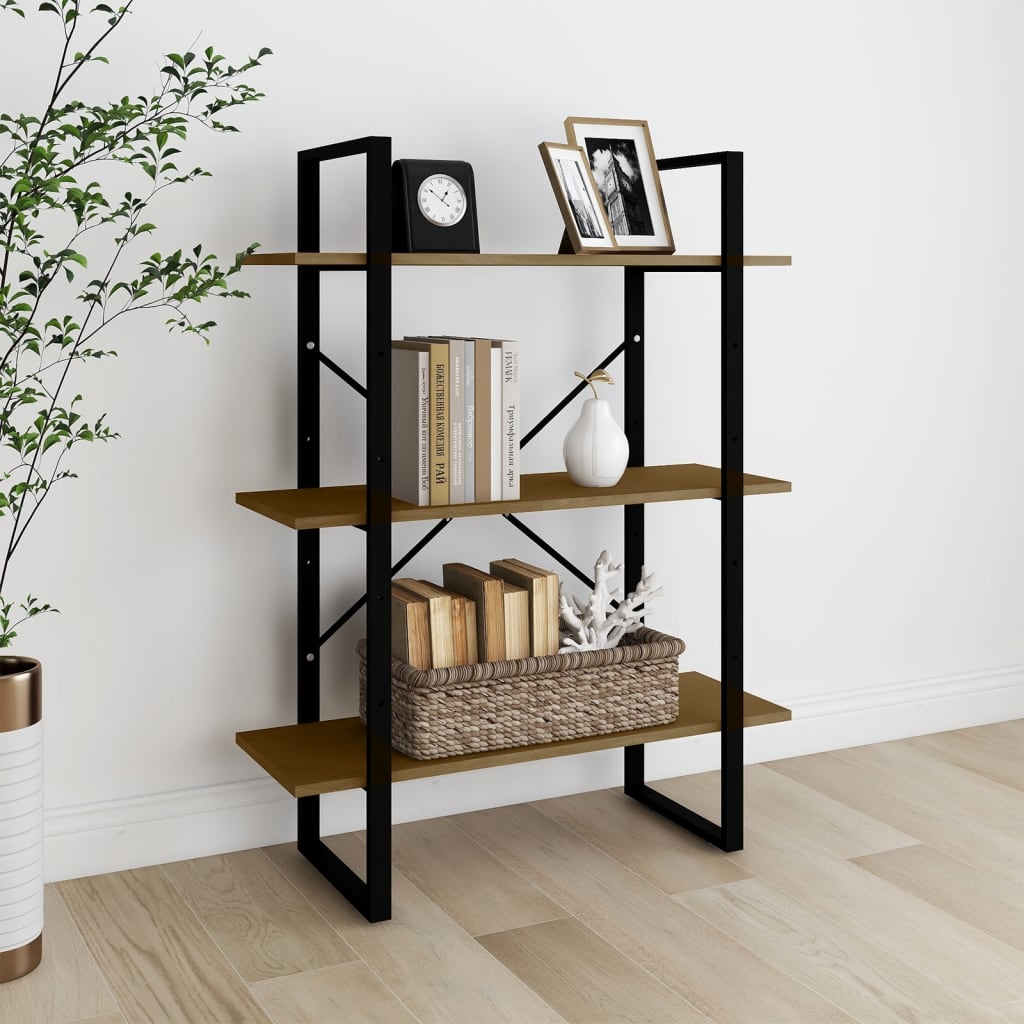 3-tasoinen kirjahylly ruskea 80x30x105 cm täysi mänty - Sisustajankoti.fi