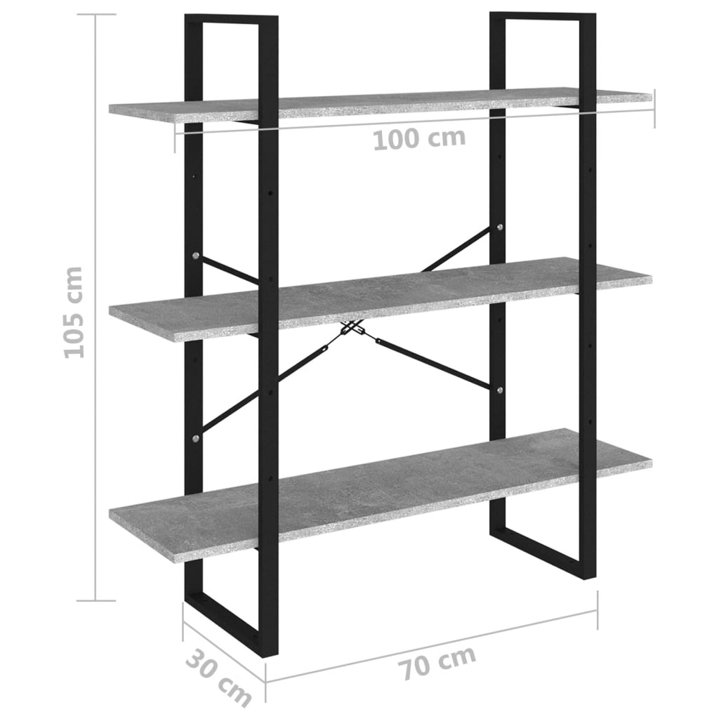 Kirjahylly betoninharmaa 100x30x105 cm lastulevy - Sisustajankoti.fi