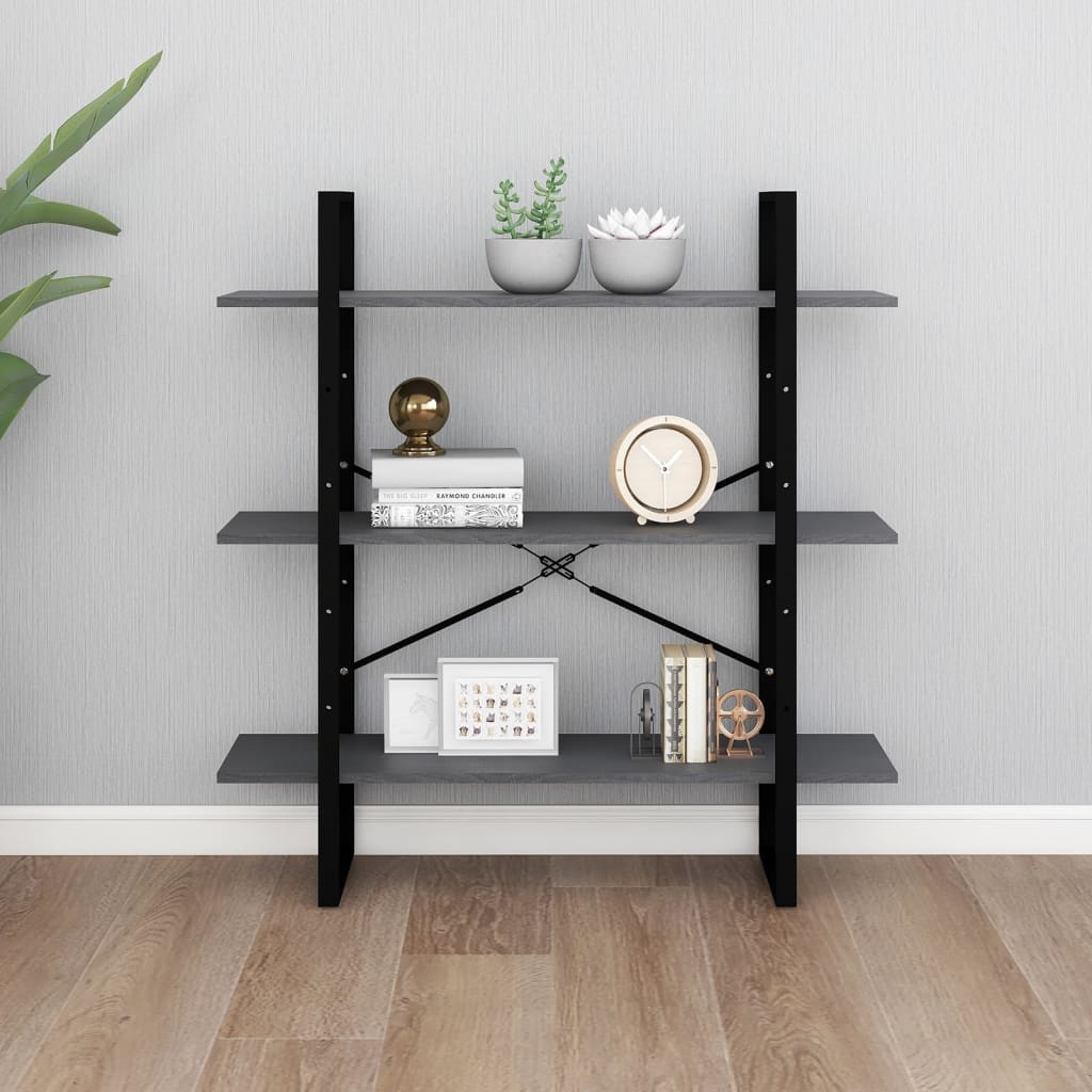 3-tasoinen kirjahylly harmaa 100x30x105 cm täysi mänty - Sisustajankoti.fi