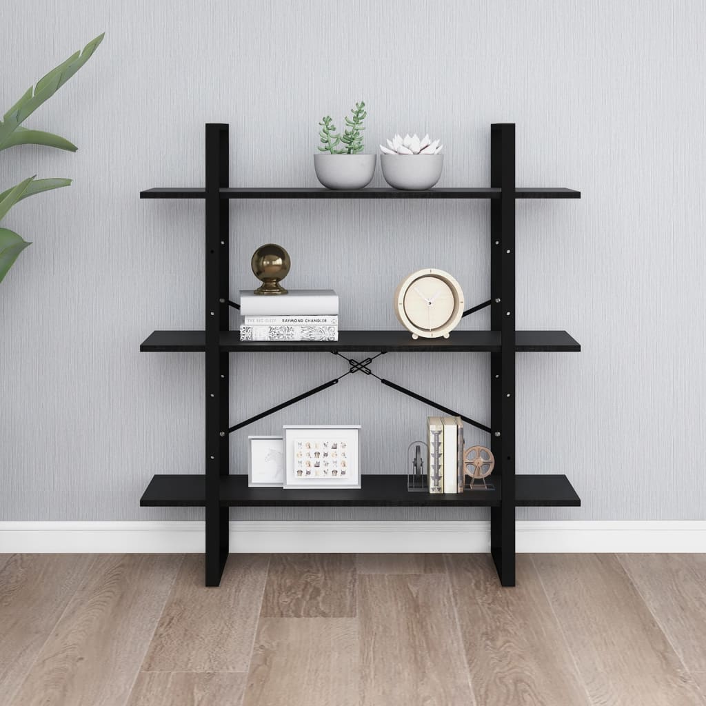 3-tasoinen kirjahylly musta 100x30x105 cm täysi mänty - Sisustajankoti.fi