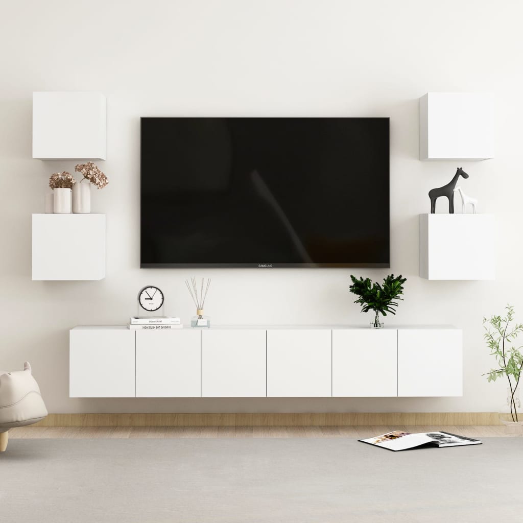 7-osainen TV-kaappisarja valkoinen lastulevy - Sisustajankoti.fi