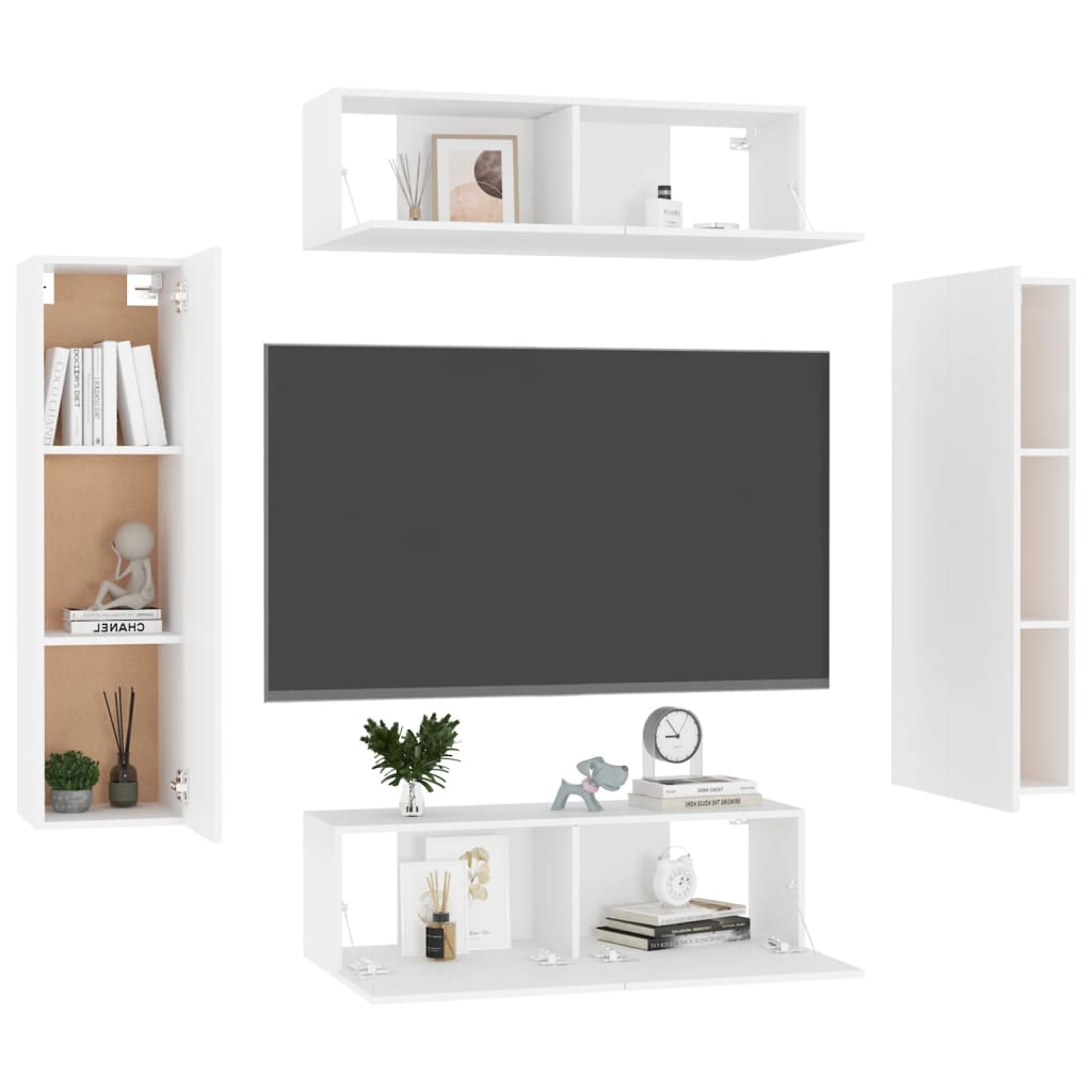 4-osainen TV-kaappisarja valkoinen lastulevy - Sisustajankoti.fi