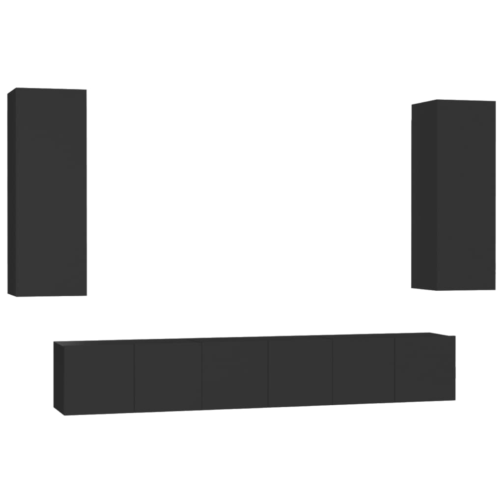 5-osainen TV-kaappisarja musta lastulevy - Sisustajankoti.fi