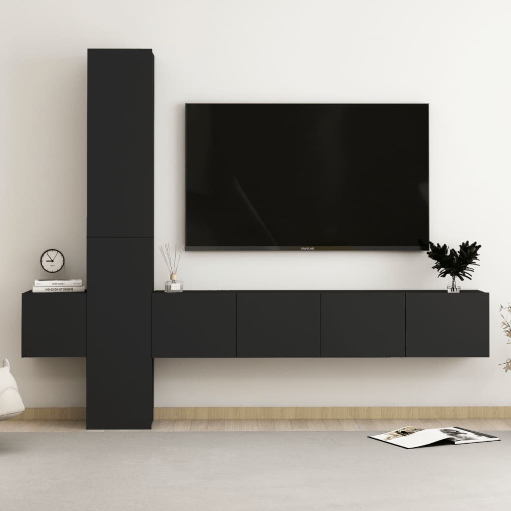 5-osainen TV-kaappisarja musta lastulevy - Sisustajankoti.fi