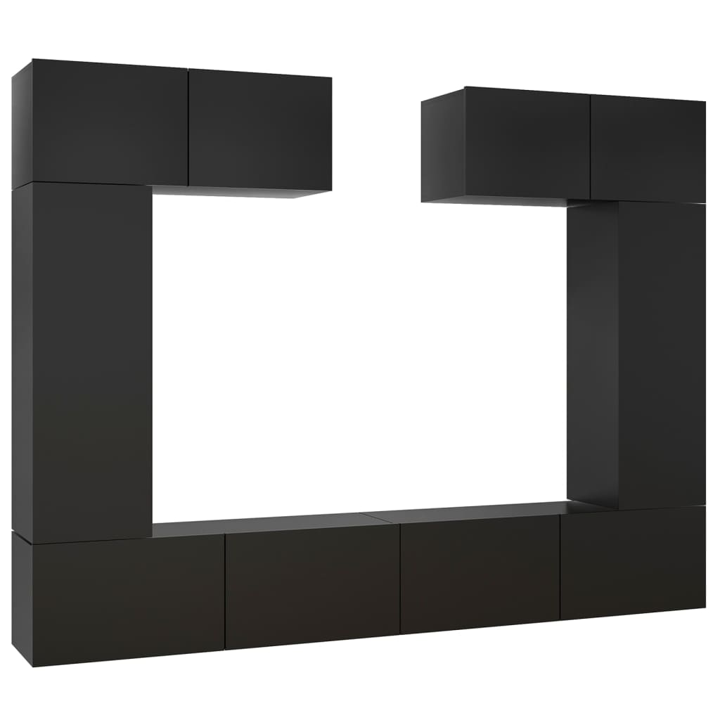 6-osainen TV-kaappisarja musta lastulevy - Sisustajankoti.fi