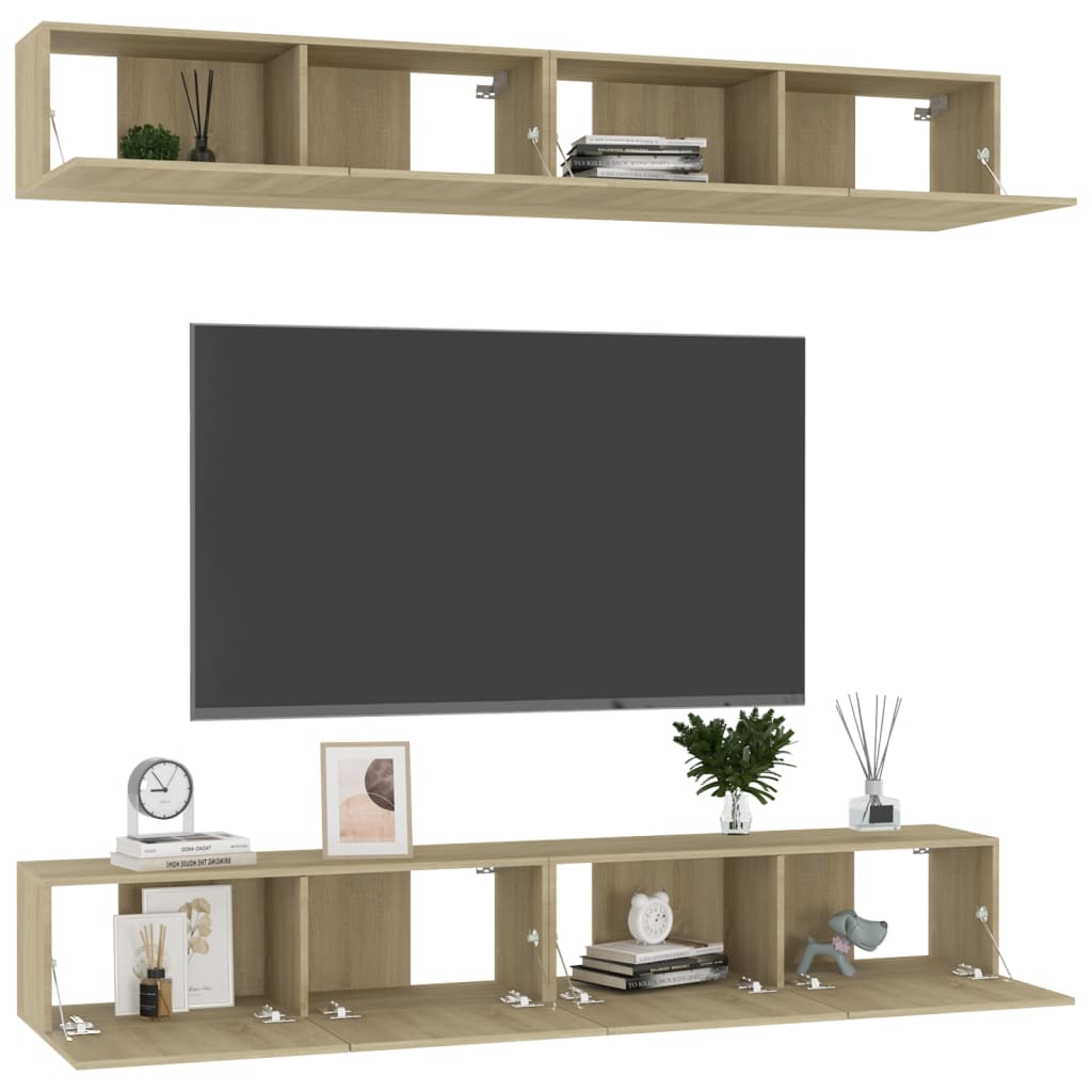 TV-tasot 4 kpl Sonoma-tammi 100x30x30 cm lastulevy - Sisustajankoti.fi