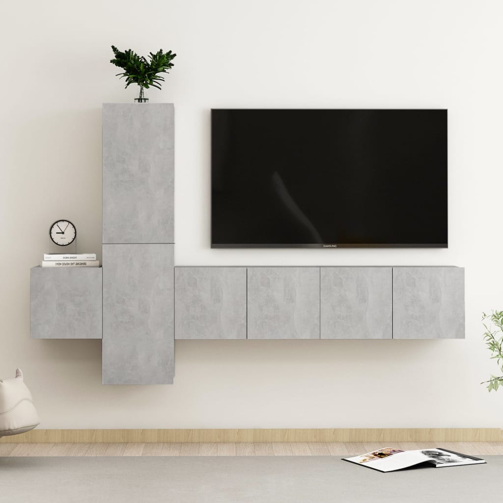 5-osainen TV-kaappisarja betoninharmaa lastulevy - Sisustajankoti.fi