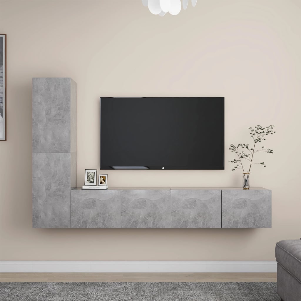 4-osainen TV-kaappisarja betoninharmaa lastulevy - Sisustajankoti.fi