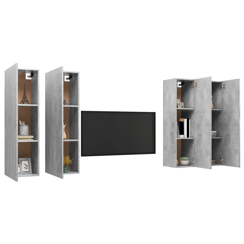 TV-tasot 4 kpl betoninharmaa 30,5x30x110 cm lastulevy - Sisustajankoti.fi