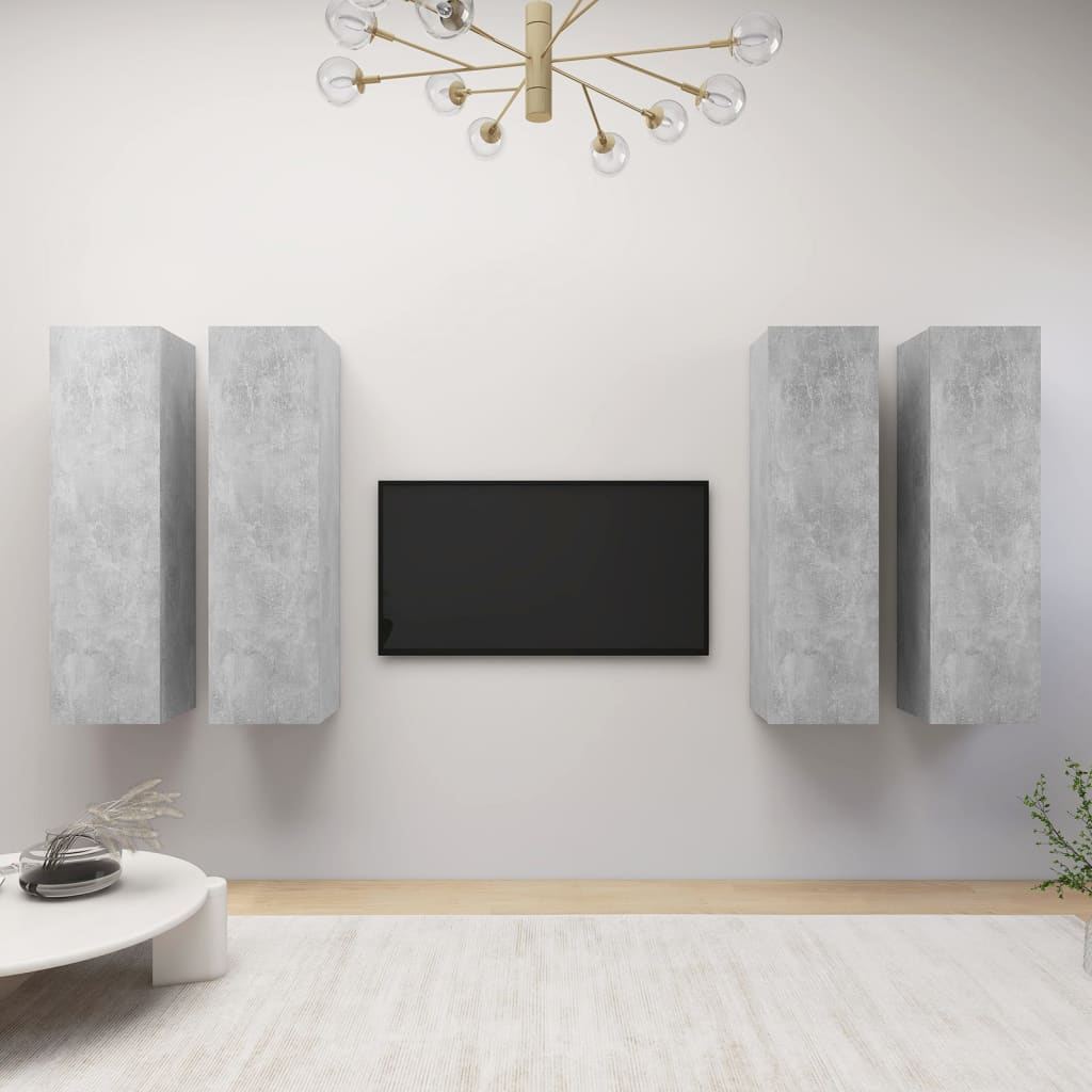 TV-tasot 4 kpl betoninharmaa 30,5x30x110 cm lastulevy - Sisustajankoti.fi