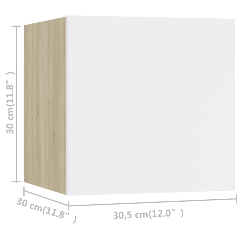 Seinäkiinnitettävät TV-tasot 8 kpl valkoinen/tammi 30,5x30x30cm - Sisustajankoti.fi