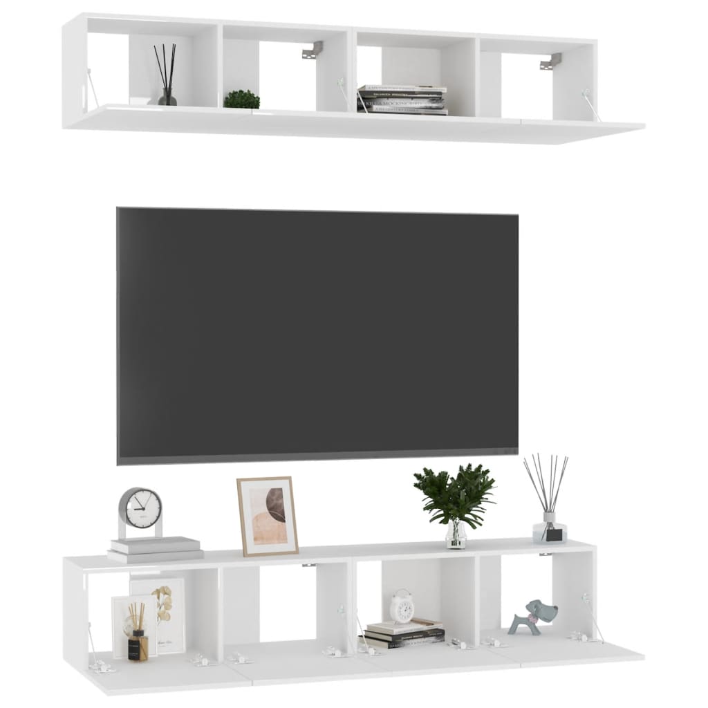 TV-tasot 4 kpl korkeakiilto valkoinen 80x30x30 cm lastulevy - Sisustajankoti.fi
