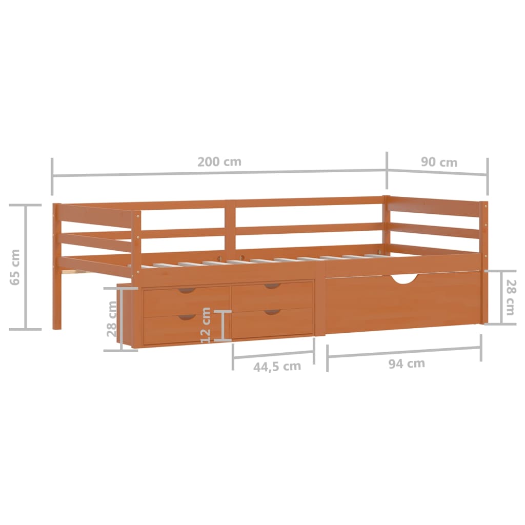 Sängynrunko laatikoilla ja kaapilla hunajanrusk. mänty 90x200cm - Sisustajankoti.fi