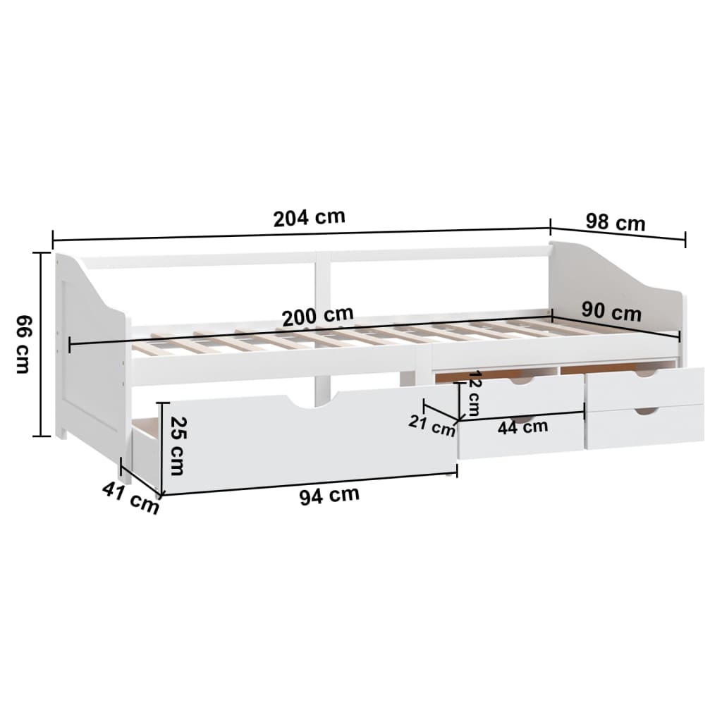 Päivävuode 3-istuttava laatikoilla valkoinen mänty 90x200 cm - Sisustajankoti.fi