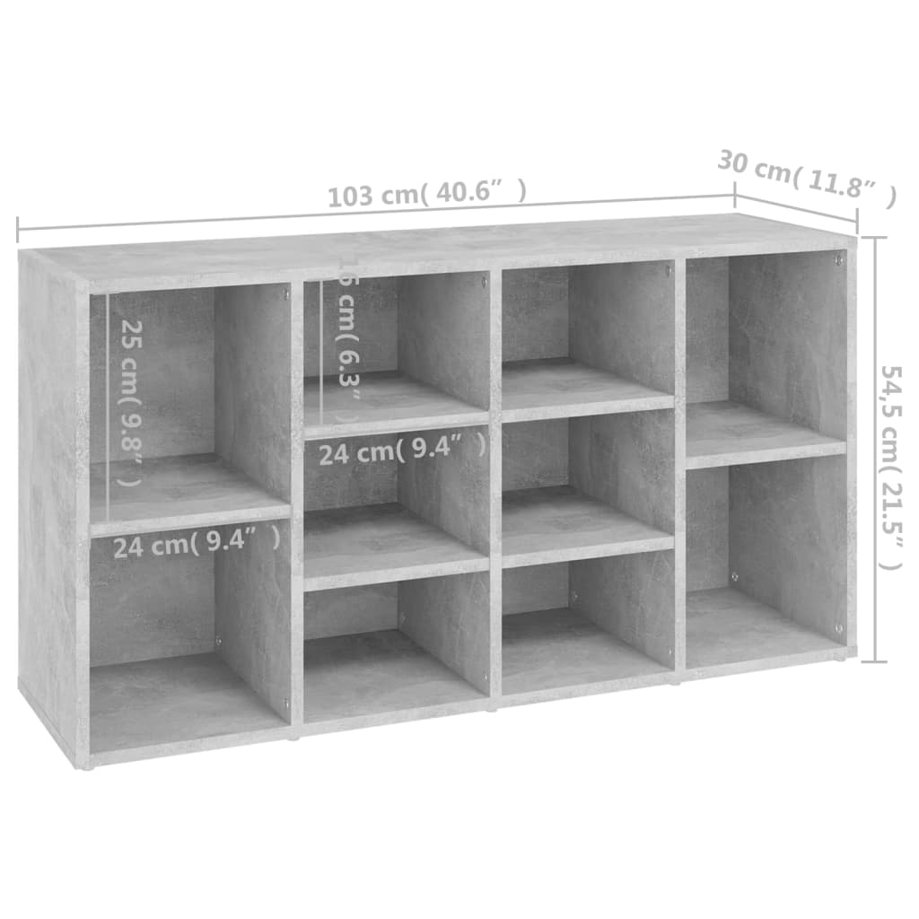 Kenkien säilytyspenkki betoninharmaa 103x30x54,5 cm lastulevy - Sisustajankoti.fi