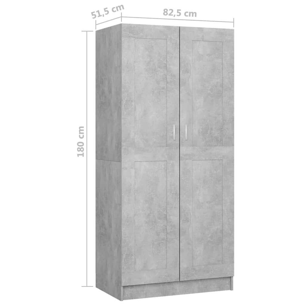 Vaatekaappi betoninharmaa 82,5x51,5x180 cm lastulevy - Sisustajankoti.fi