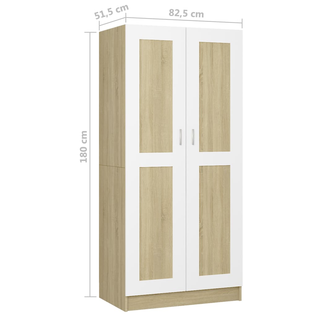 Vaatekaappi valkoinen ja Sonoma-tammi 82,5x51,5x180cm - Sisustajankoti.fi
