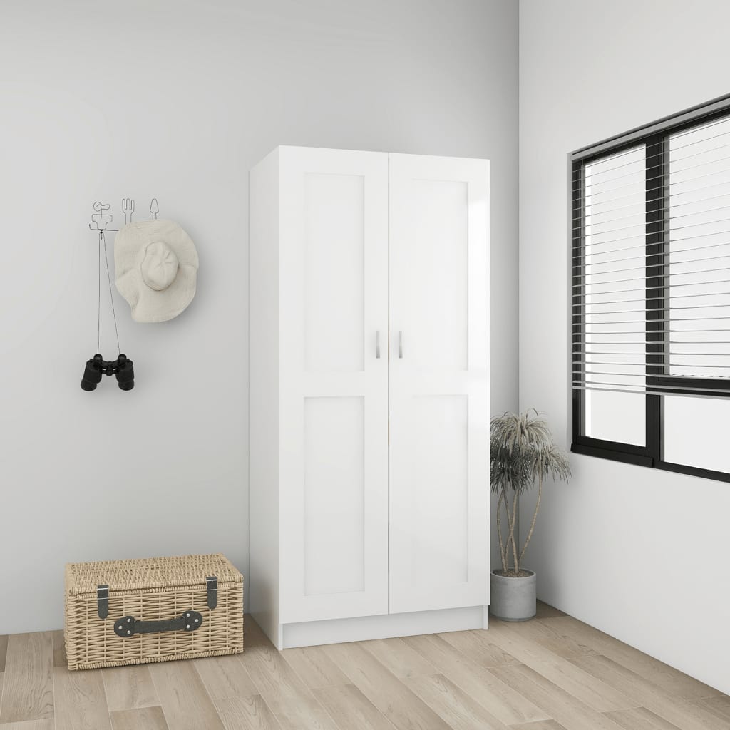 Vaatekaappi korkeakiilto valkoinen 82,5x51,5x180 cm lastulevy - Sisustajankoti.fi