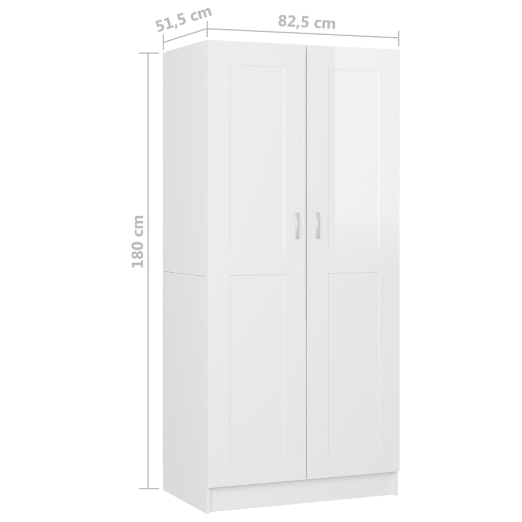 Vaatekaappi korkeakiilto valkoinen 82,5x51,5x180 cm lastulevy - Sisustajankoti.fi