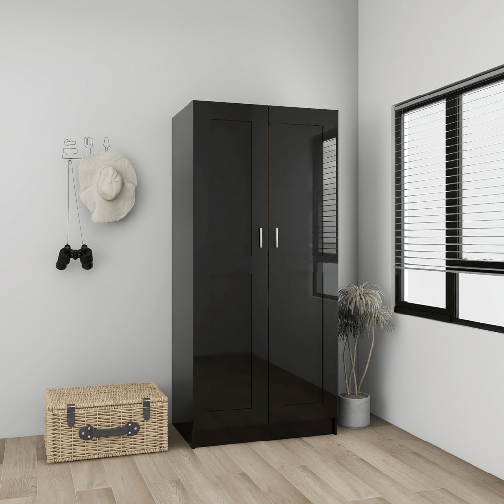 Vaatekaappi korkeakiilto musta 82,5x51,5x180 cm - Sisustajankoti.fi