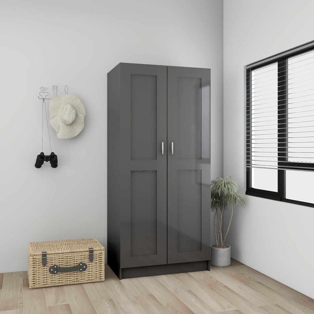 Vaatekaappi korkeakiilto harmaa 82,5x51,5x180 cm - Sisustajankoti.fi