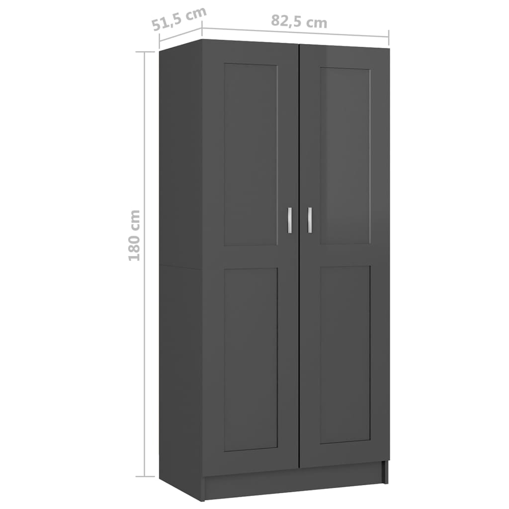 Vaatekaappi korkeakiilto harmaa 82,5x51,5x180 cm - Sisustajankoti.fi