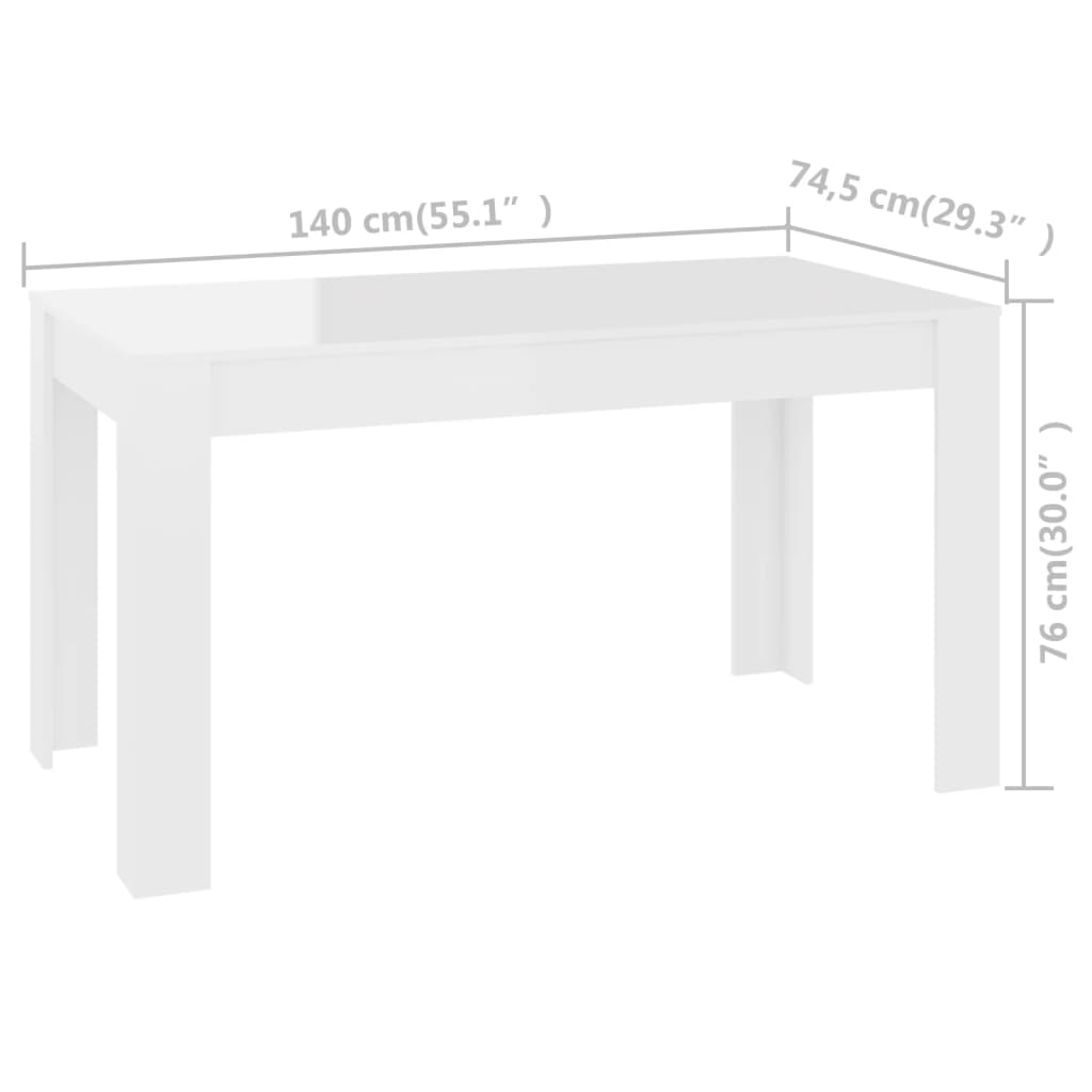 Ruokapöytä korkeakiilto valkoinen 140x74,5x76 cm lastulevy - Sisustajankoti.fi