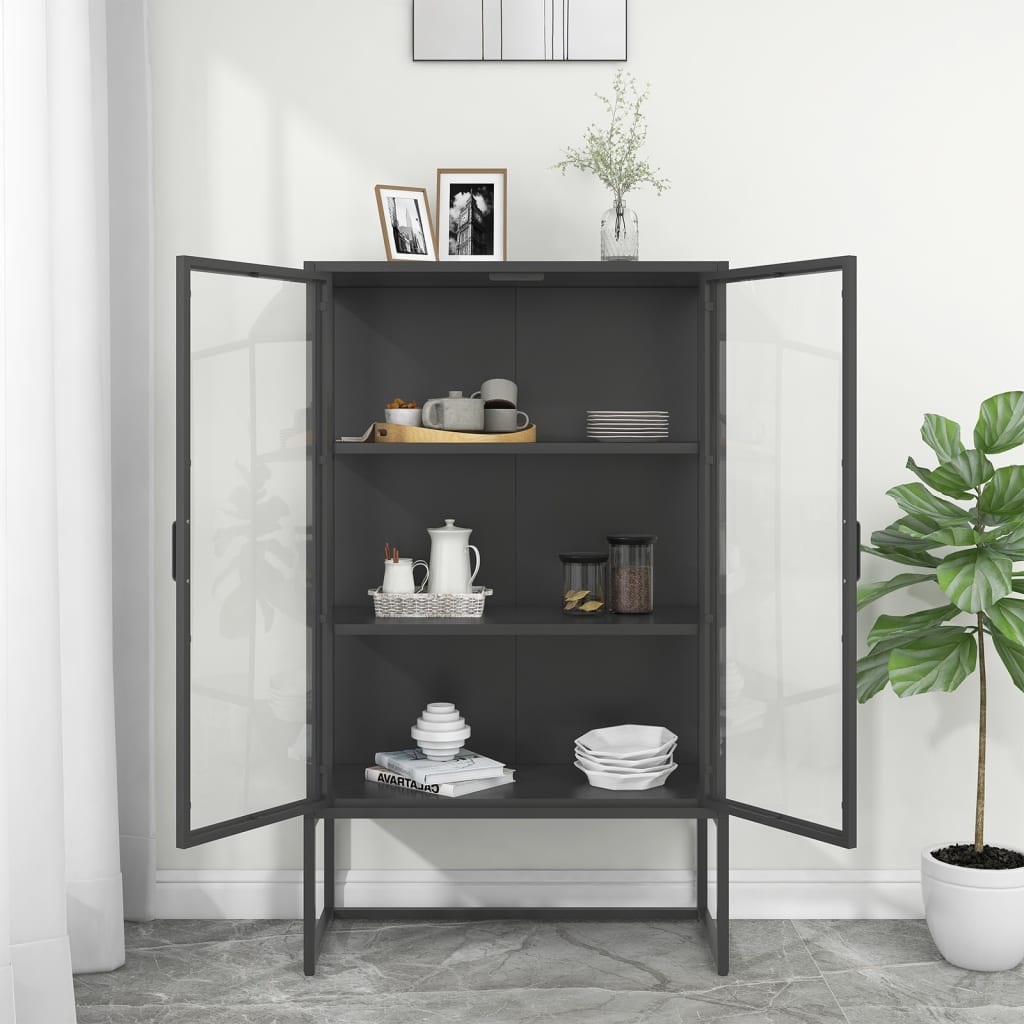 Kaappi antrasiitti 80x35x135 cm teräs ja karkaistu lasi - Sisustajankoti.fi