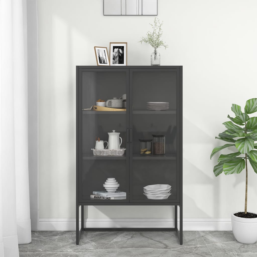 Kaappi antrasiitti 80x35x135 cm teräs ja karkaistu lasi - Sisustajankoti.fi