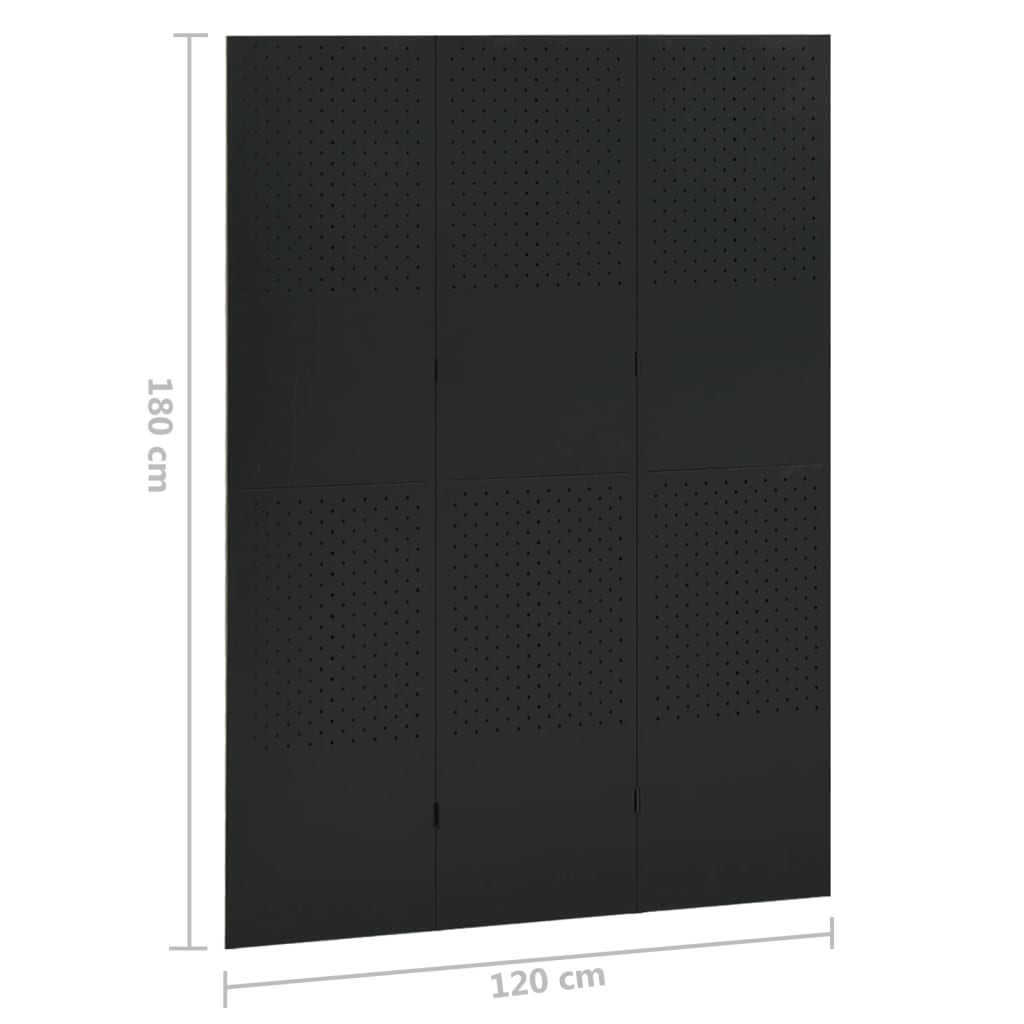 3-Paneelinen tilanjakaja 120x180 cm musta teräs - Sisustajankoti.fi