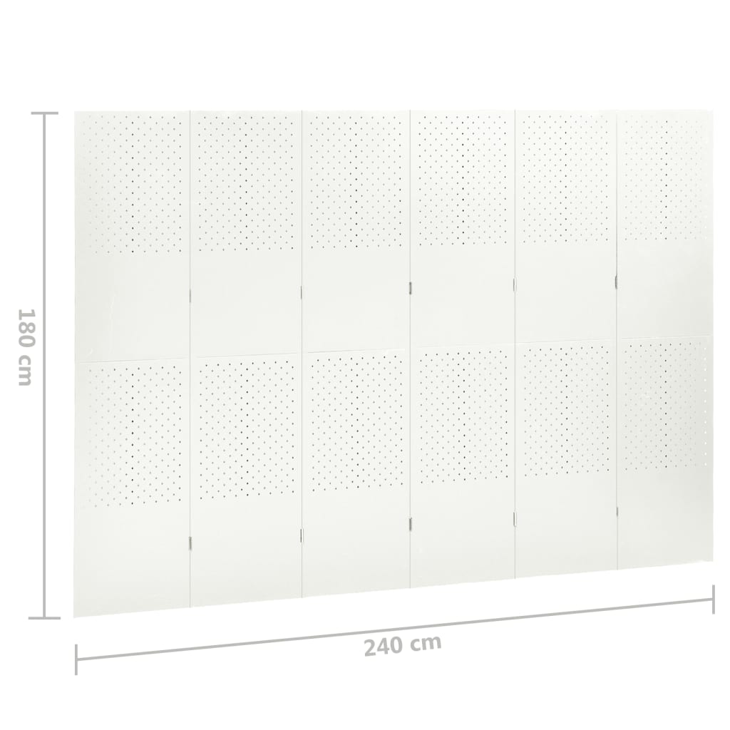 6-Paneelinen Tilanjakaja 240x180 cm valkoinen teräs - Sisustajankoti.fi