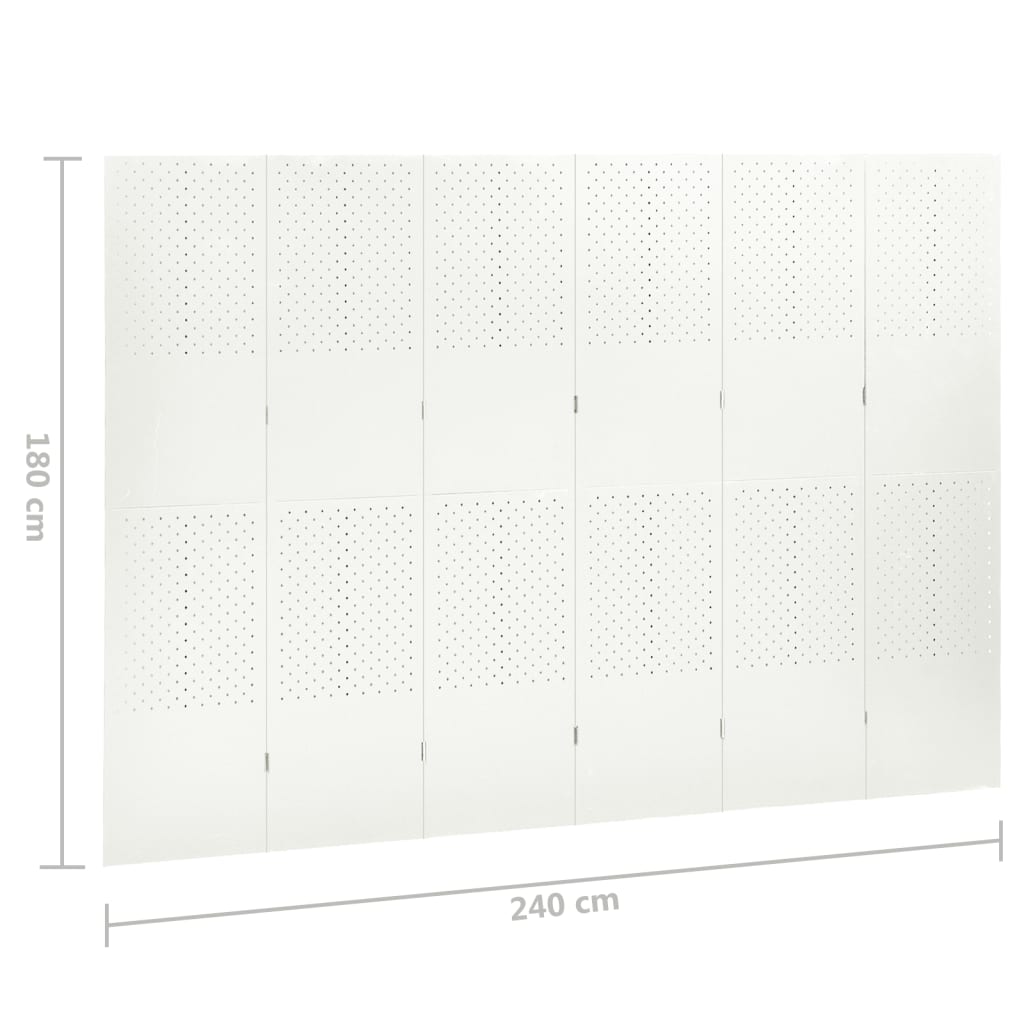 6-Paneelinen Tilanjakaja 240x180 cm valkoinen teräs - Sisustajankoti.fi