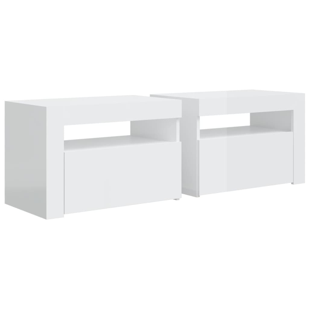 Yöpöytä 2 kpl LED-valoilla korkeakiilto valkoinen 60x35x40 cm - Sisustajankoti.fi